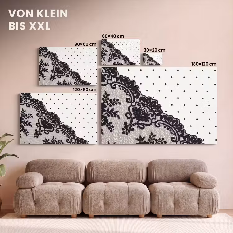 Leinwandbild - Schwarze Spitze – Blumen — 6