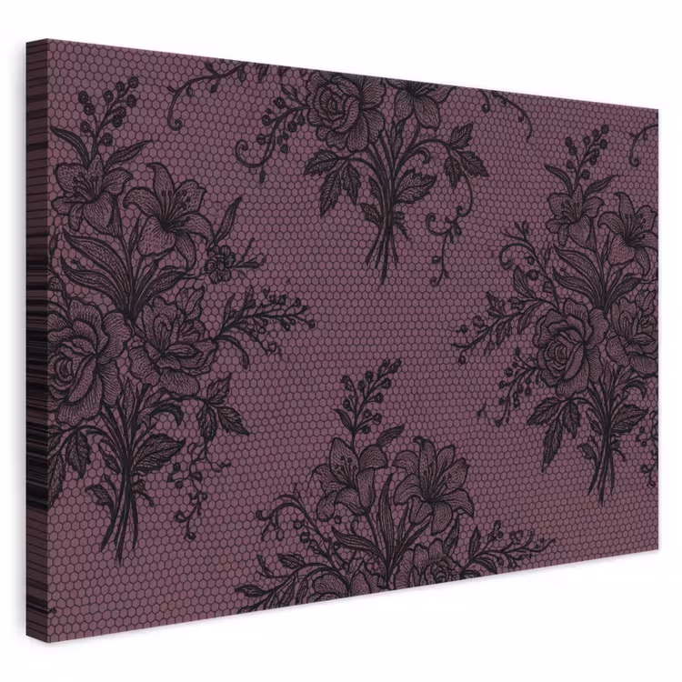 Leinwandbild - Spitzenmuster – Blumen – Lila — 1