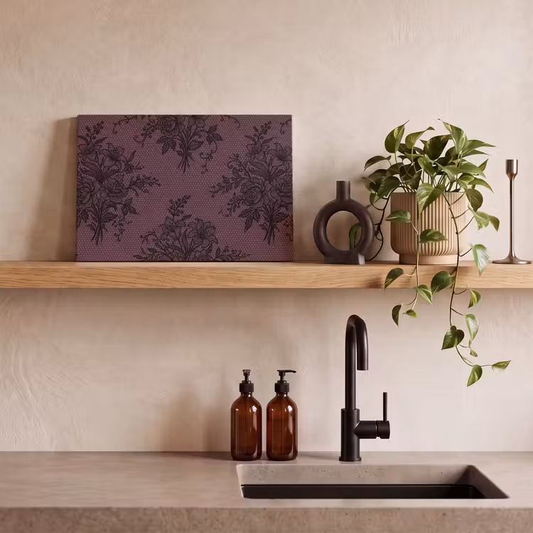Leinwandbild - Spitzenmuster – Blumen – Lila — 3