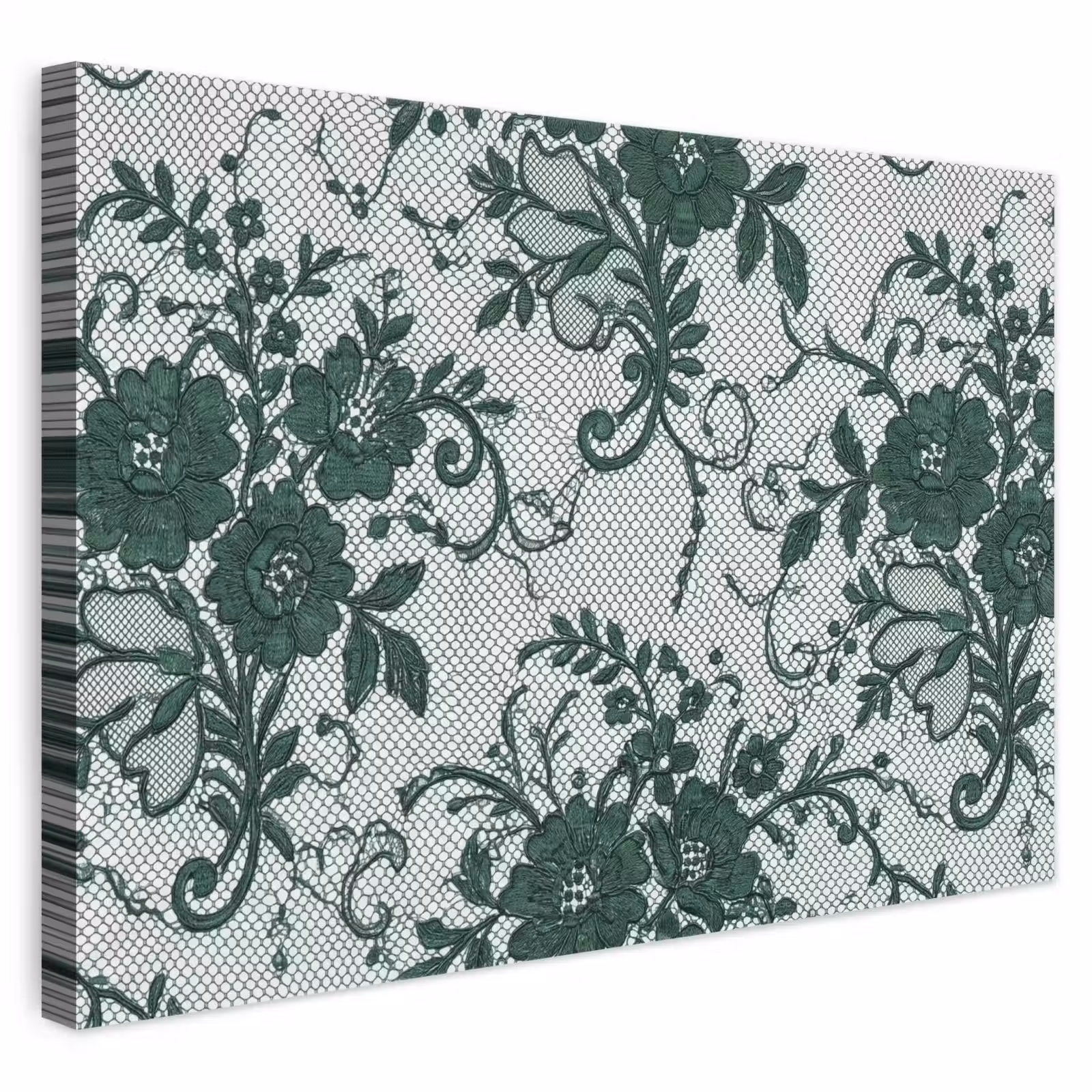 Leinwandbild - Spitze – Blumen – Grün — 1