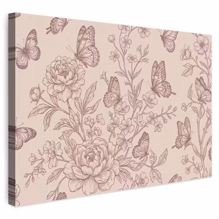 Leinwandbild - Schmetterling – Blumen – Muster — 1