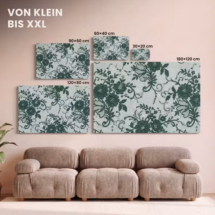 Leinwandbild - Spitze – Blumen – Grün — 6