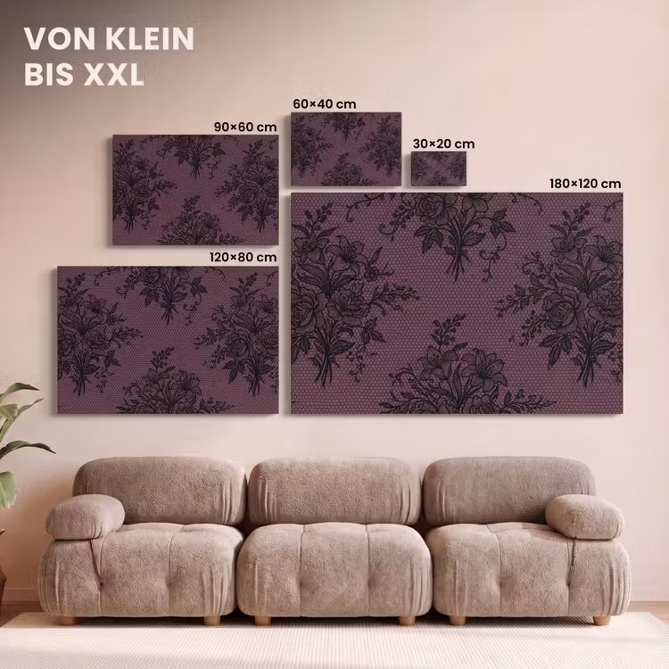 Leinwandbild - Spitzenmuster – Blumen – Lila — 6