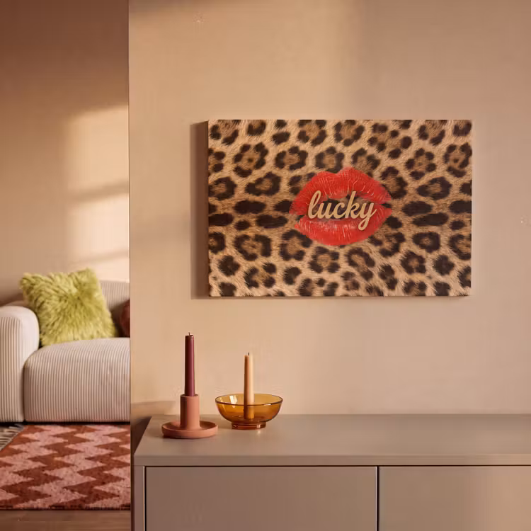 Leinwandbild - Tiermuster – Lippen – Rot — 2