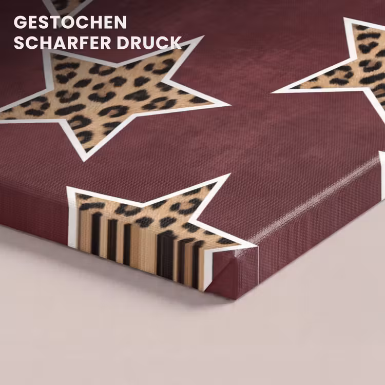 Leinwandbild - Sterne – Leopardenmuster – Rot — 4