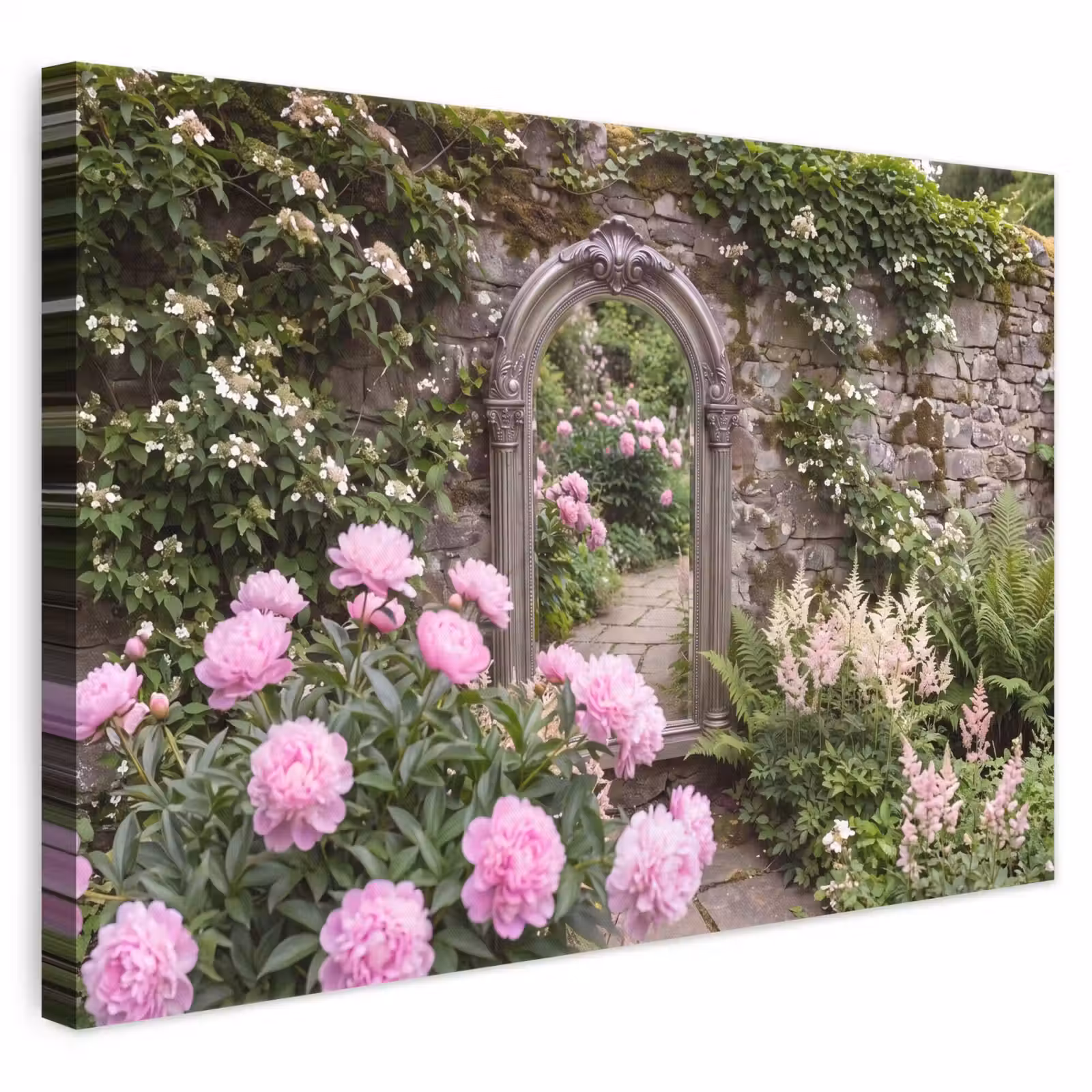 Leinwandbild - Spiegel – Garten – Blumen — 1