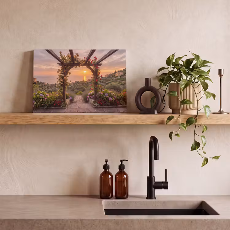 Leinwandbild - Pergola – Meer – Sonnenuntergang — 3