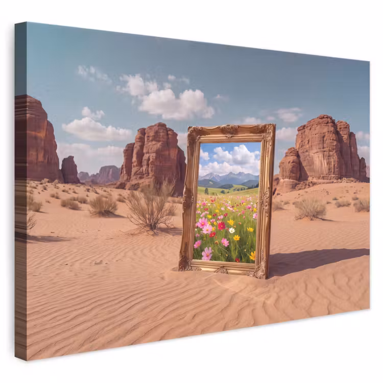 Leinwandbild - Rahmen – Wüste – Blumen — 1