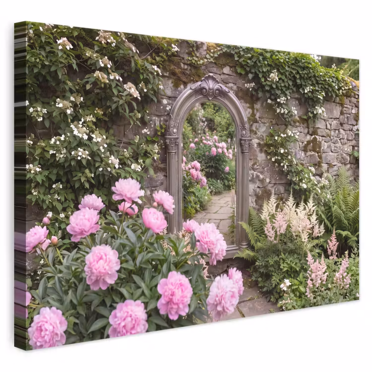 Leinwandbild - Spiegel – Garten – Blumen — 1