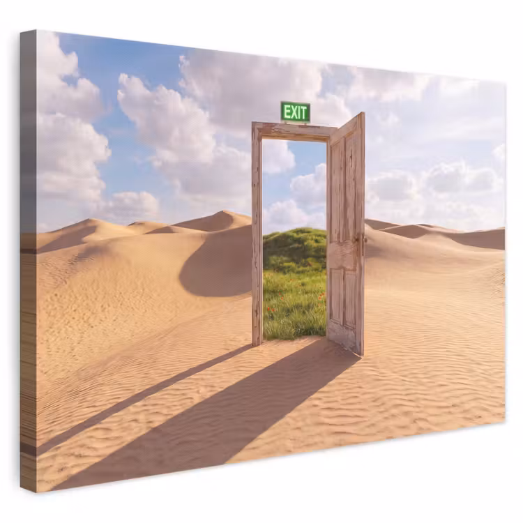 Leinwandbild - Tür – Wüste – Gras — 1