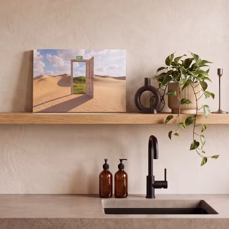Leinwandbild - Tür – Wüste – Gras — 3