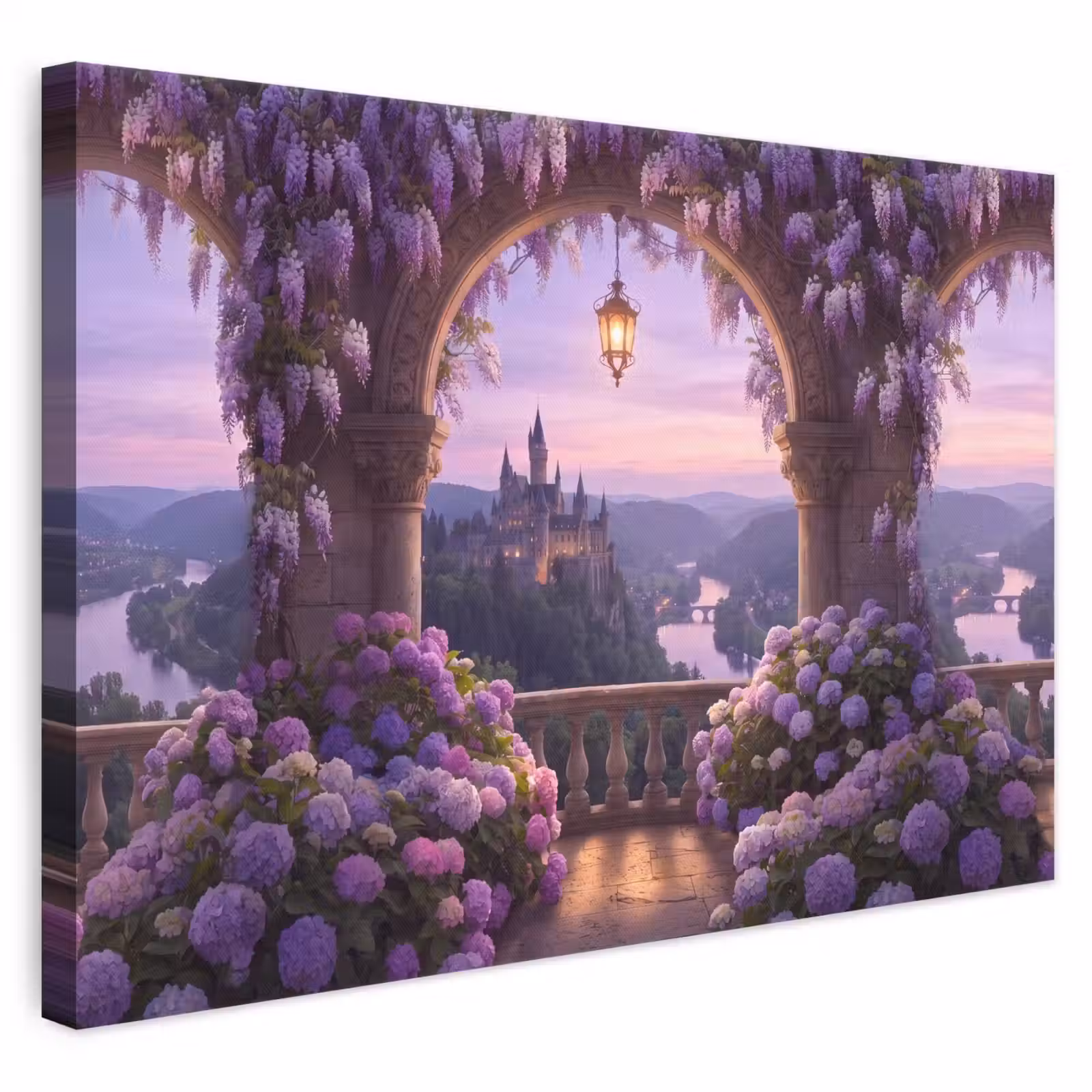 Leinwandbild - Schloss – Fluss – Abend — 1