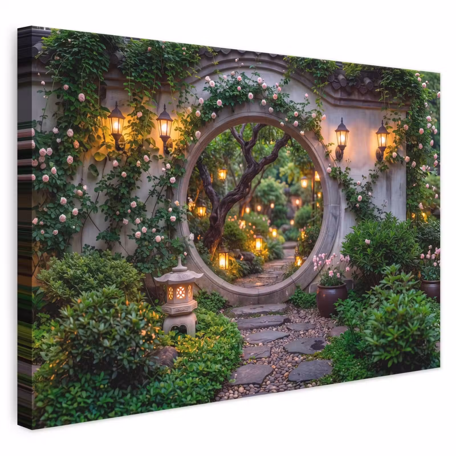 Leinwandbild - Tor – Garten – Beleuchtung — 1