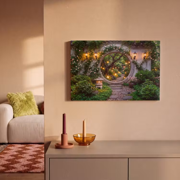 Leinwandbild - Tor – Garten – Beleuchtung — 2