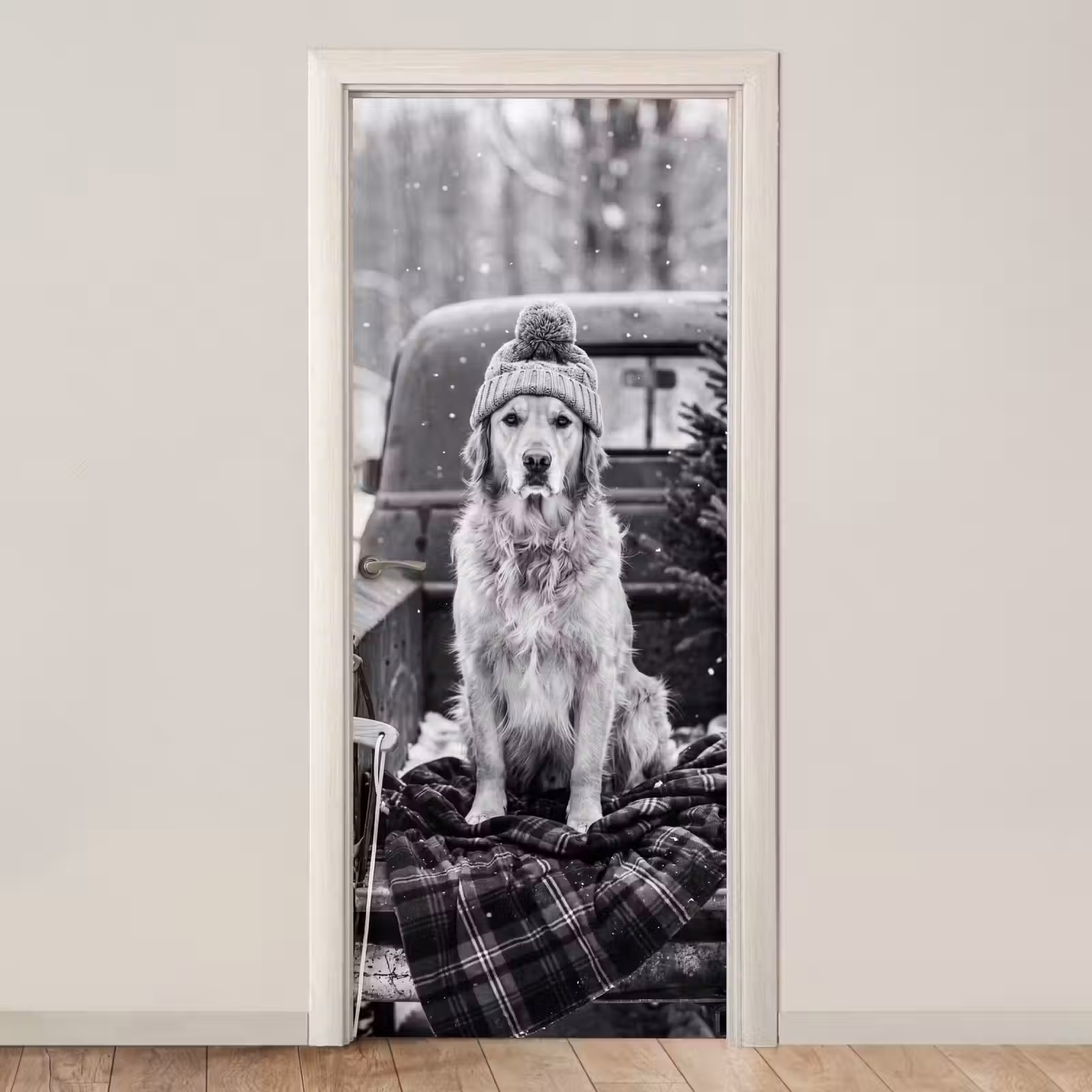 Türtapete - Hund – Mütze – Winter — 1