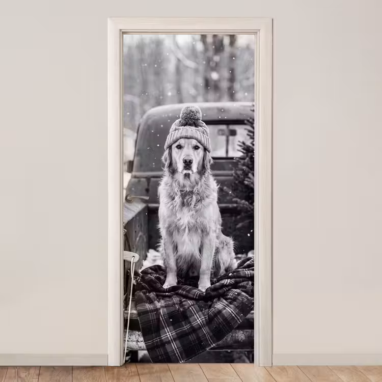 Türtapete - Hund – Mütze – Winter — 1