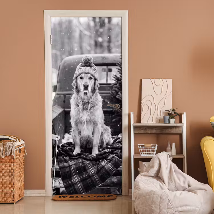 Türtapete - Hund – Mütze – Winter — 2