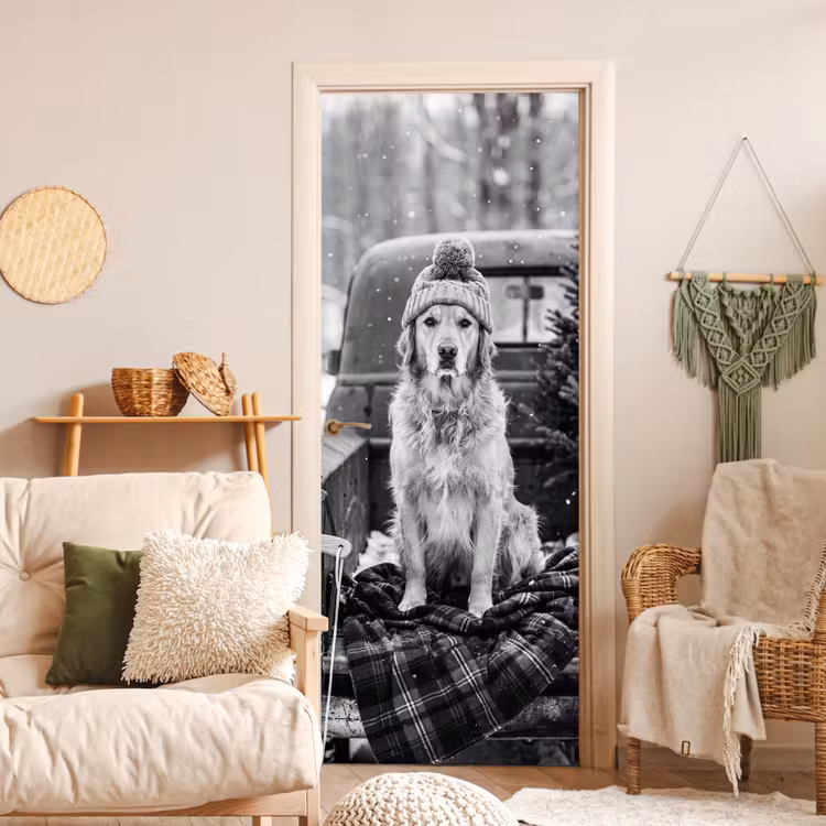 Türtapete - Hund – Mütze – Winter — 3