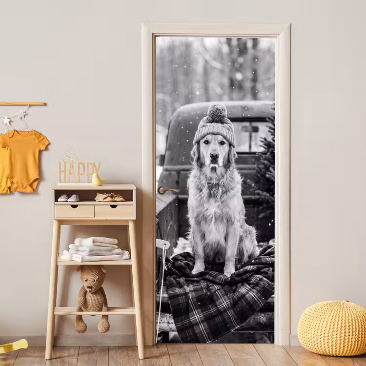 Türtapete - Hund – Mütze – Winter — 5