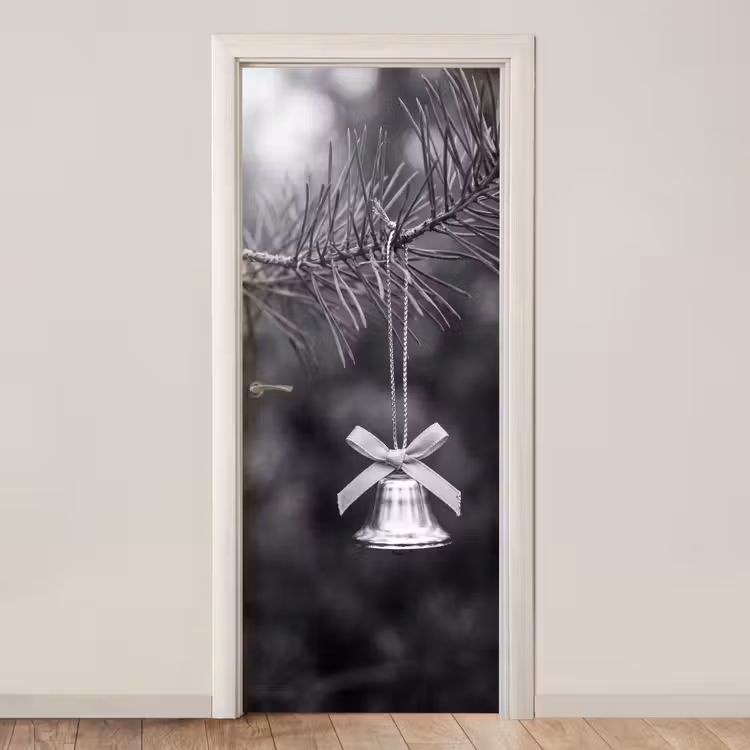 Türtapete - Weihnachtsglocke – Baum – Schwarz-Weiß — 1