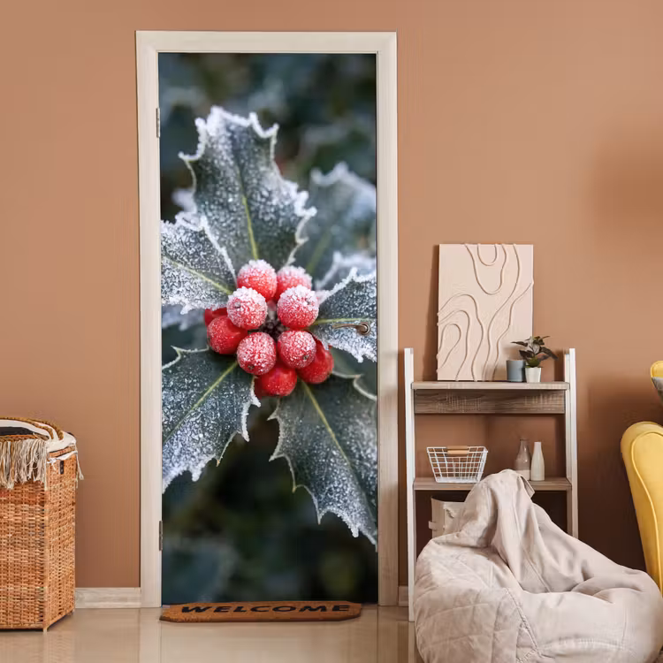 Türtapete - Pflanze – Mit Raureif überzogen – Winter — 2