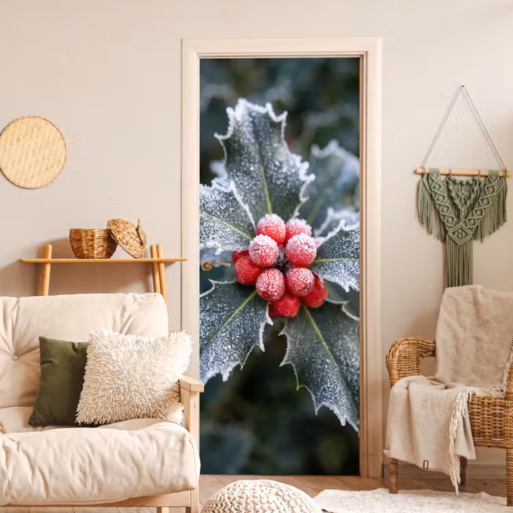 Türtapete - Pflanze – Mit Raureif überzogen – Winter — 3