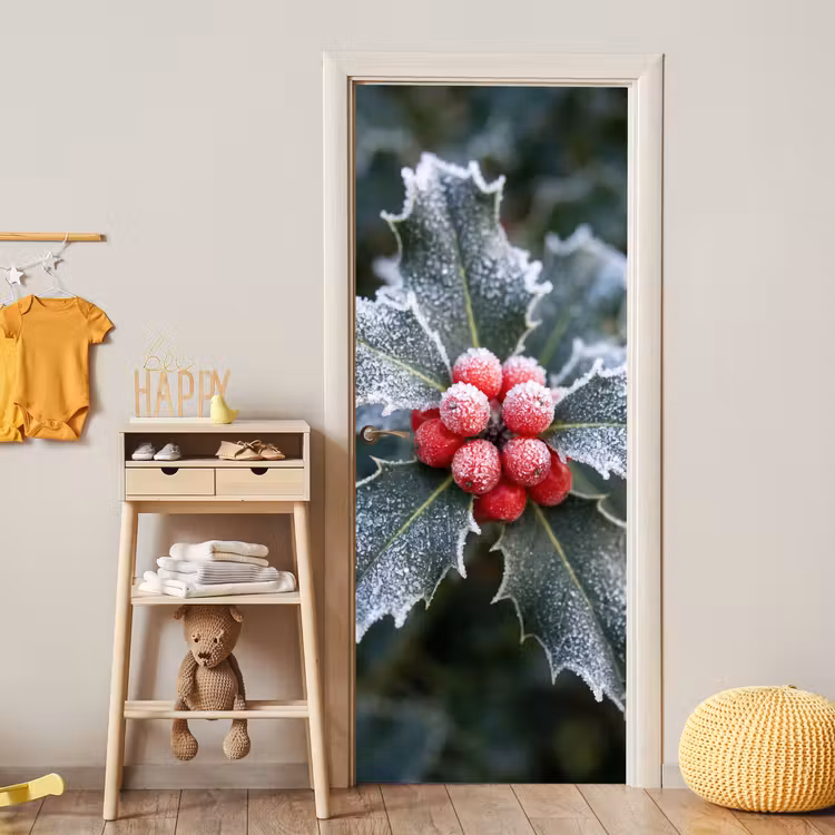 Türtapete - Pflanze – Mit Raureif überzogen – Winter — 5