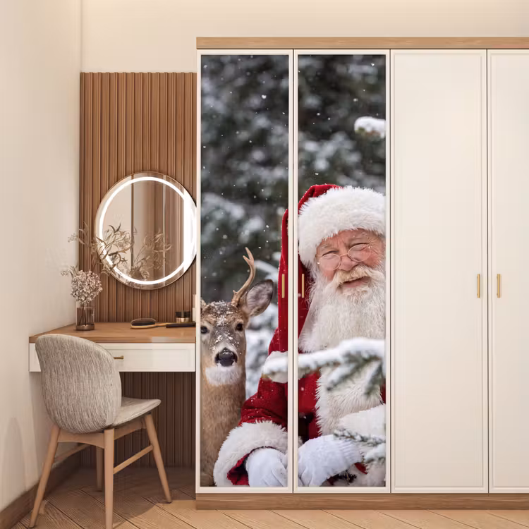 Türtapete - Weihnachtsmann – Reh – Schnee — 4