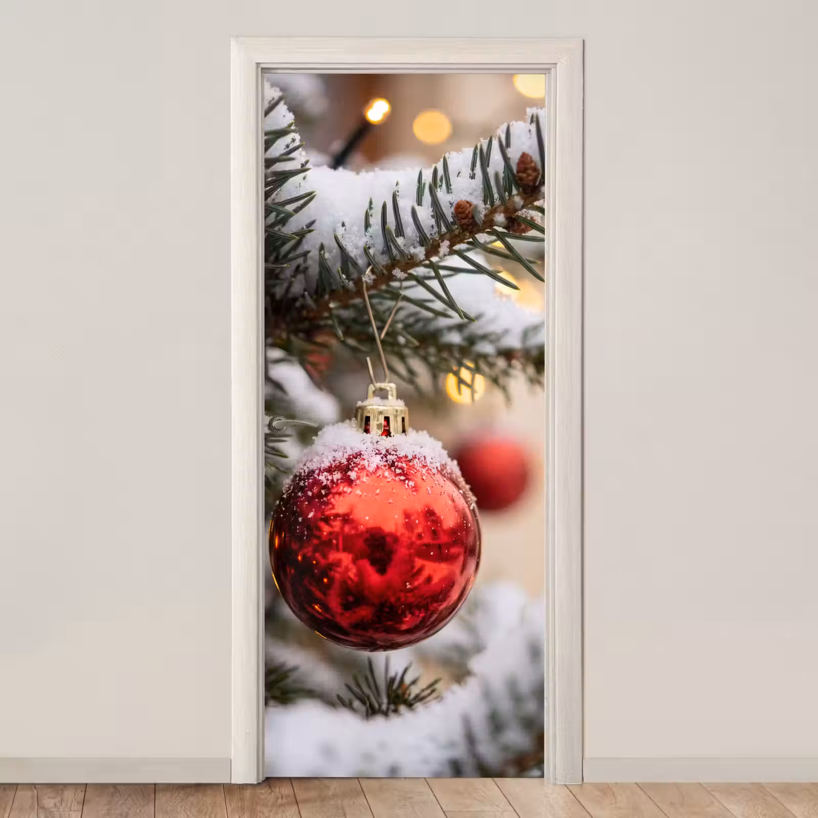 Türtapete - Weihnachtskugel – Schnee – Winter — 1