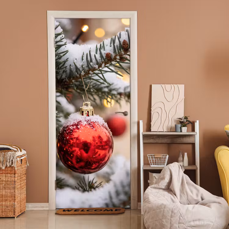 Türtapete - Weihnachtskugel – Schnee – Winter — 2