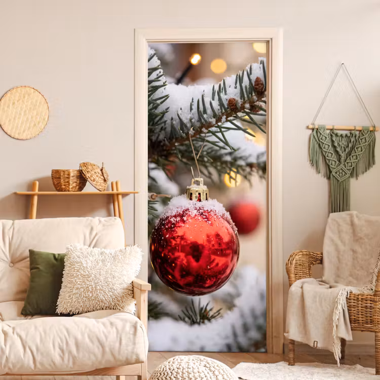 Türtapete - Weihnachtskugel – Schnee – Winter — 3