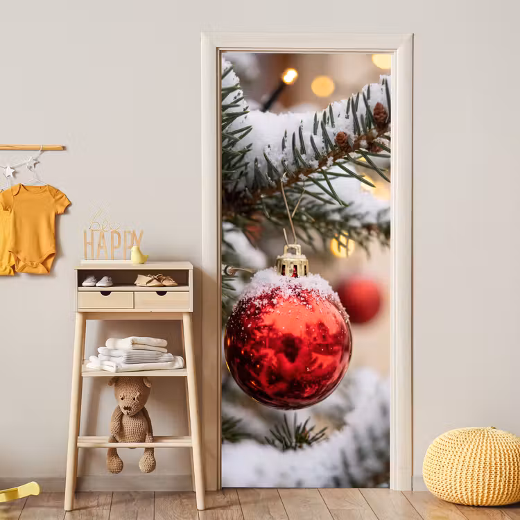 Türtapete - Weihnachtskugel – Schnee – Winter — 5