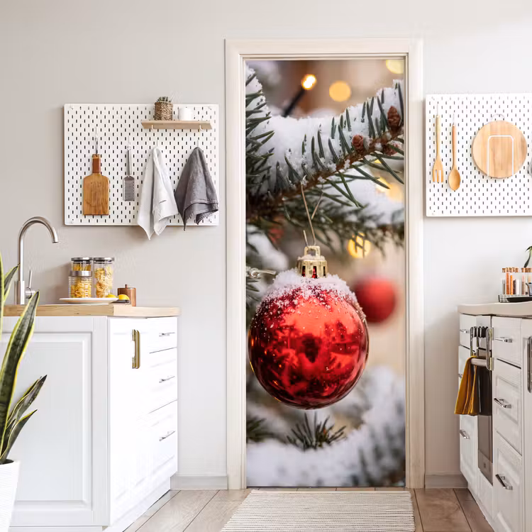 Türtapete - Weihnachtskugel – Schnee – Winter — 6