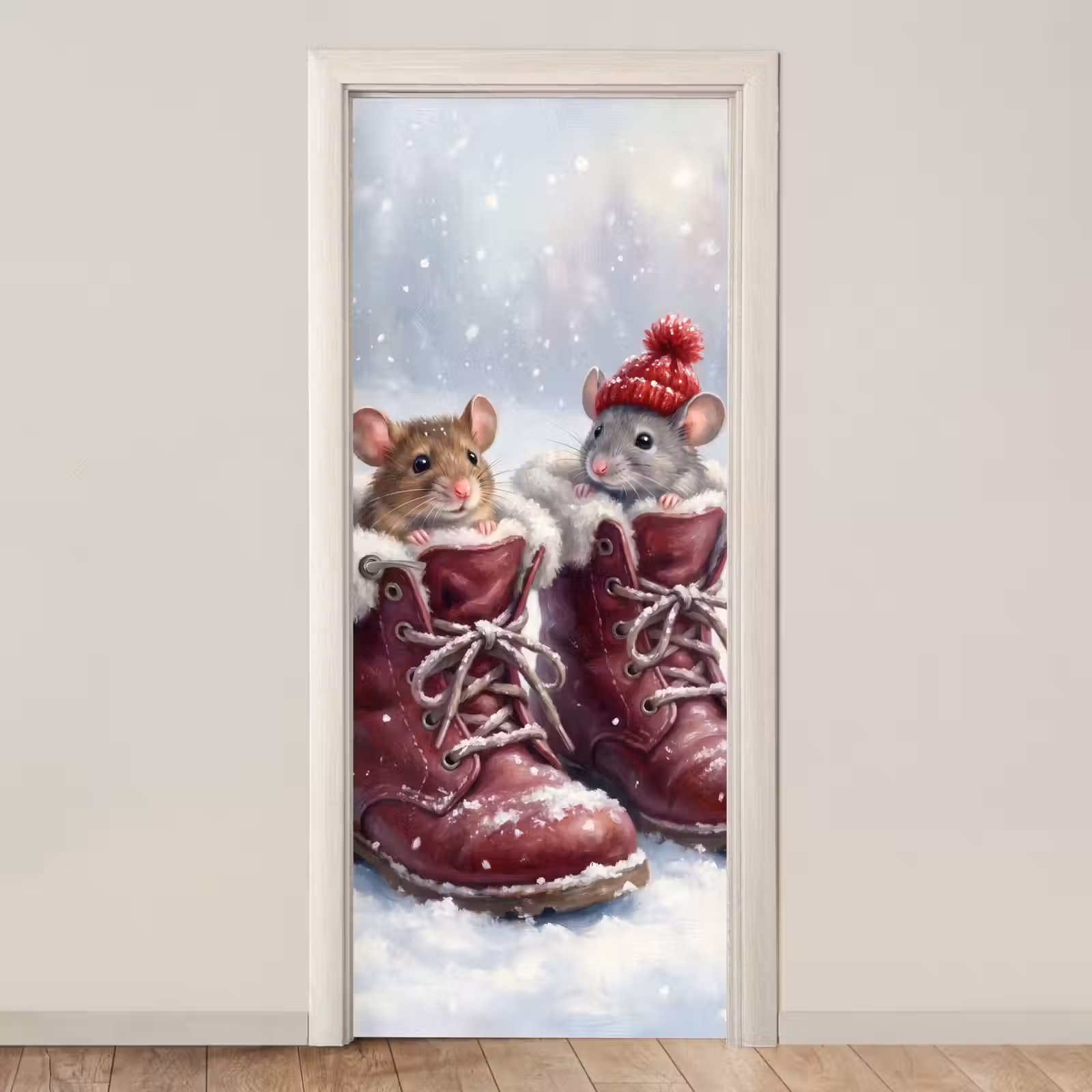 Türtapete - Mäuse – Stiefel – Schnee — 1