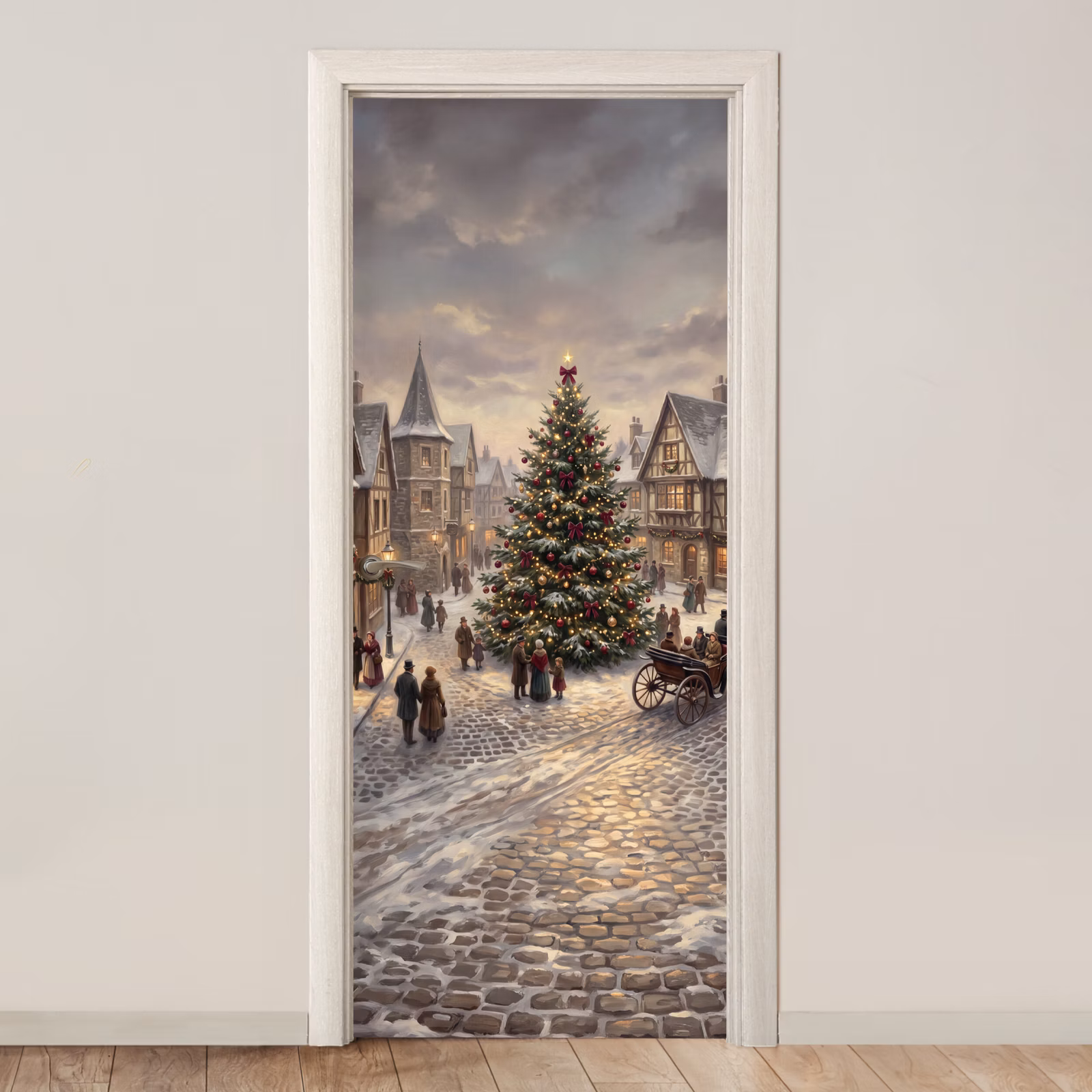 Türtapete - Weihnachtsbaum – Schnee – Stadt — 1