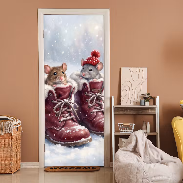 Türtapete - Mäuse – Stiefel – Schnee — 2
