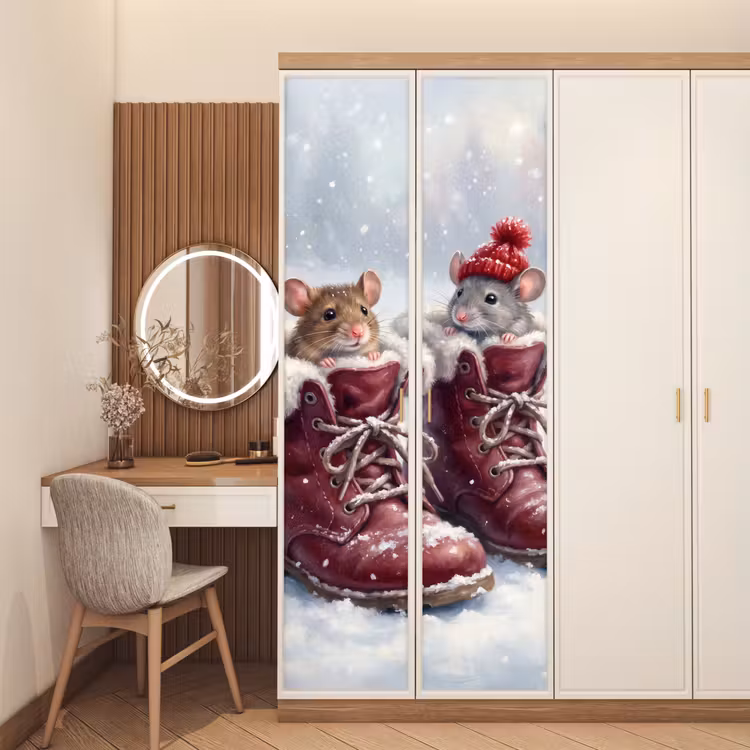 Türtapete - Mäuse – Stiefel – Schnee — 4