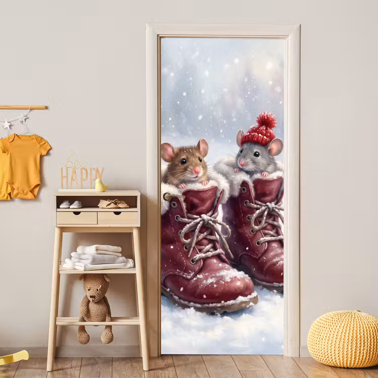 Türtapete - Mäuse – Stiefel – Schnee — 5