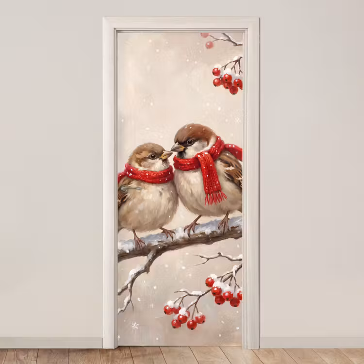 Türtapete - Vögel – Winter – Rot — 1