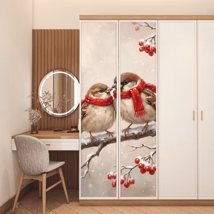 Türtapete - Vögel – Winter – Rot — 4