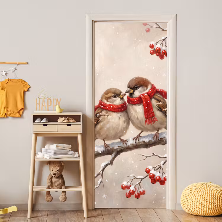 Türtapete - Vögel – Winter – Rot — 5