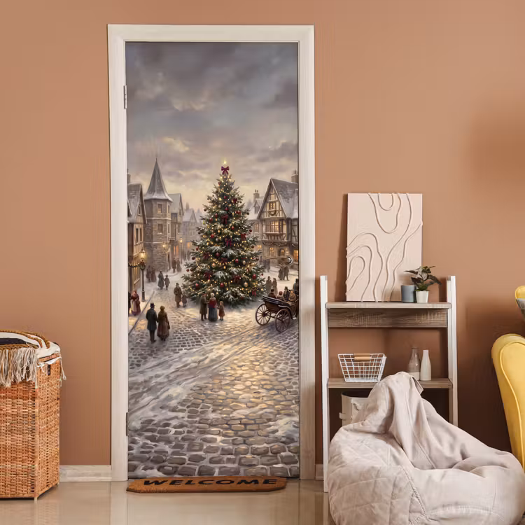 Türtapete - Weihnachtsbaum – Schnee – Stadt — 2