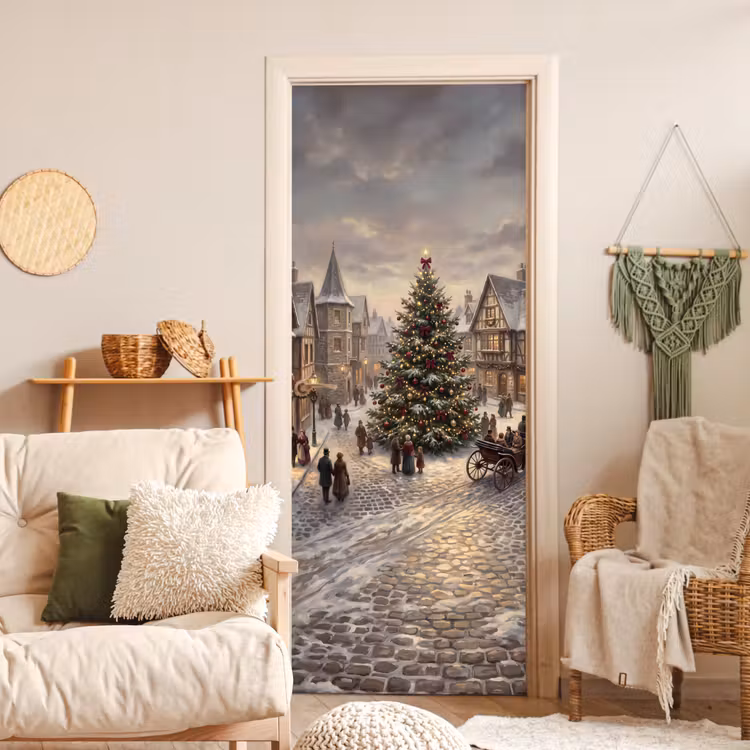 Türtapete - Weihnachtsbaum – Schnee – Stadt — 3