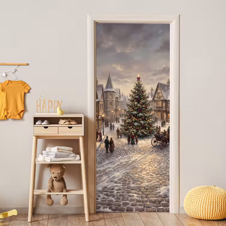 Türtapete - Weihnachtsbaum – Schnee – Stadt — 5