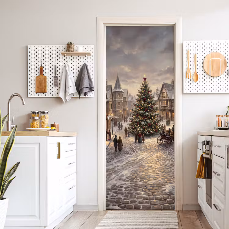 Türtapete - Weihnachtsbaum – Schnee – Stadt — 6