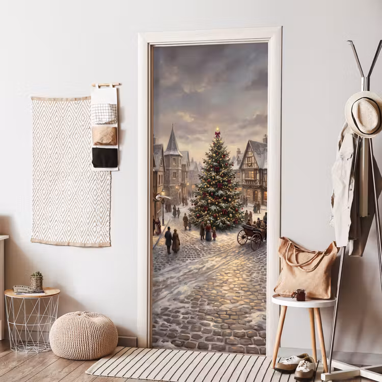 Türtapete - Weihnachtsbaum – Schnee – Stadt — 7