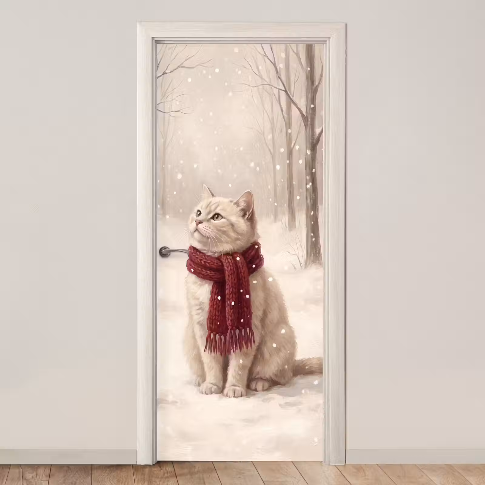 Türtapete - Katze – Vogel – Winter — 1