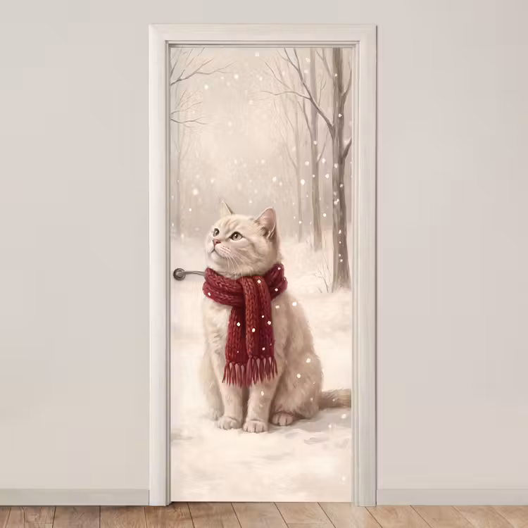 Türtapete - Katze – Vogel – Winter — 1
