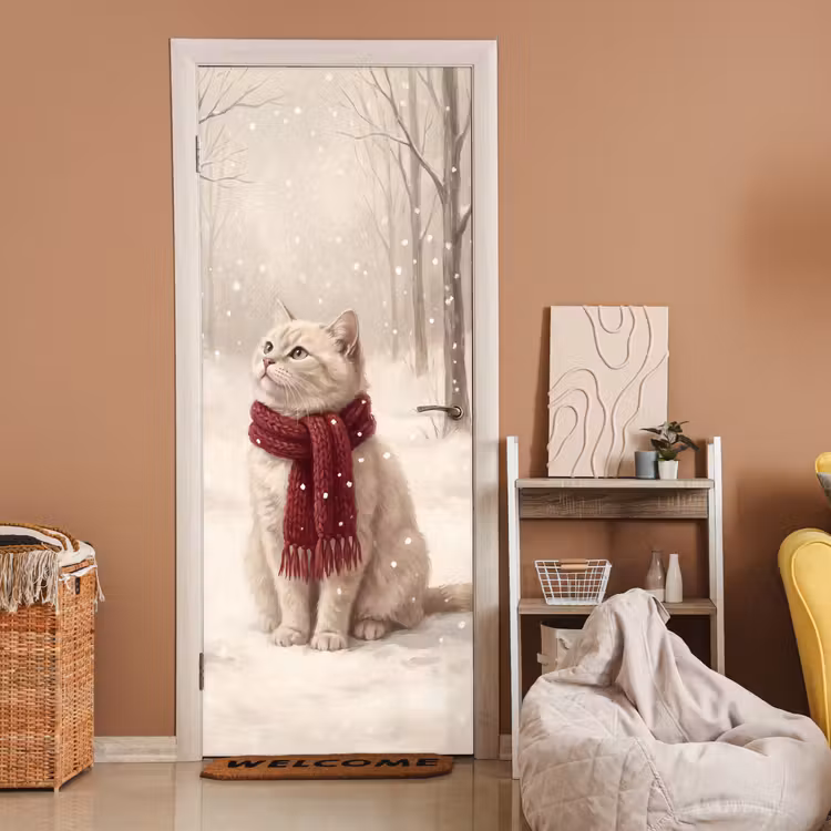 Türtapete - Katze – Vogel – Winter — 2