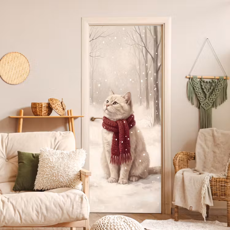 Türtapete - Katze – Vogel – Winter — 3